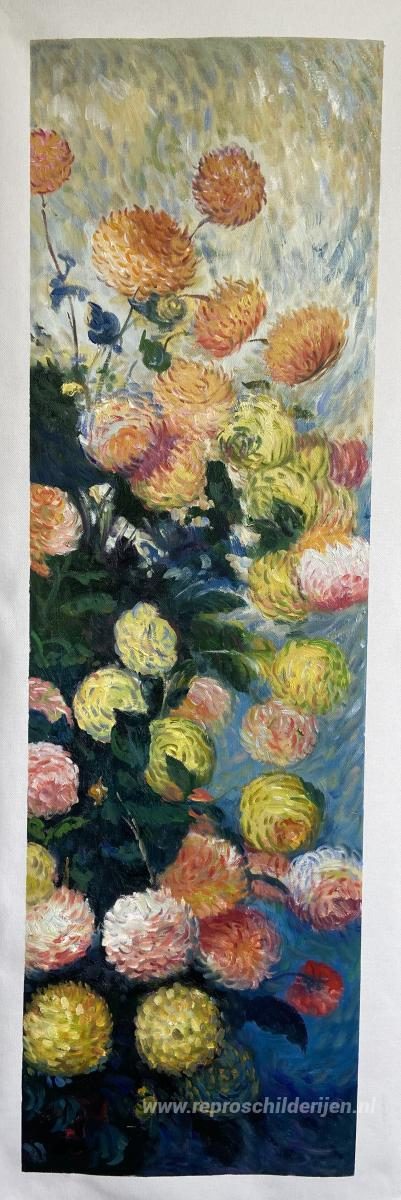 Dahlia's 2 – met de hand geschilderde reproductie, foto van het voltooide schilderij