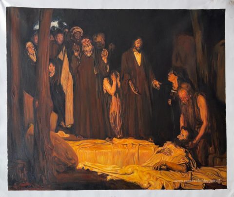 De opstanding van Lazarus  – met de hand geschilderde reproductie, foto van het voltooide schilderij