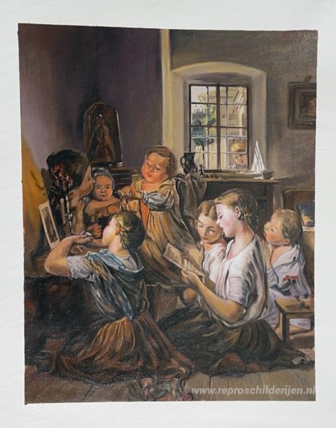 Zingende kinderen  – met de hand geschilderde reproductie, foto van het voltooide schilderij
