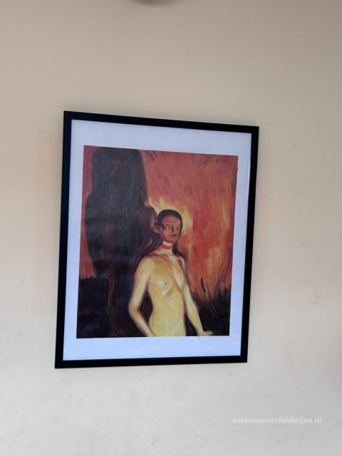 Zelfportret in de hel – met de hand geschilderde reproductie, foto van het voltooide schilderij