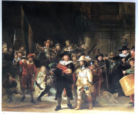 De Nachtwacht – met de hand geschilderde reproductie, foto van het voltooide schilderij