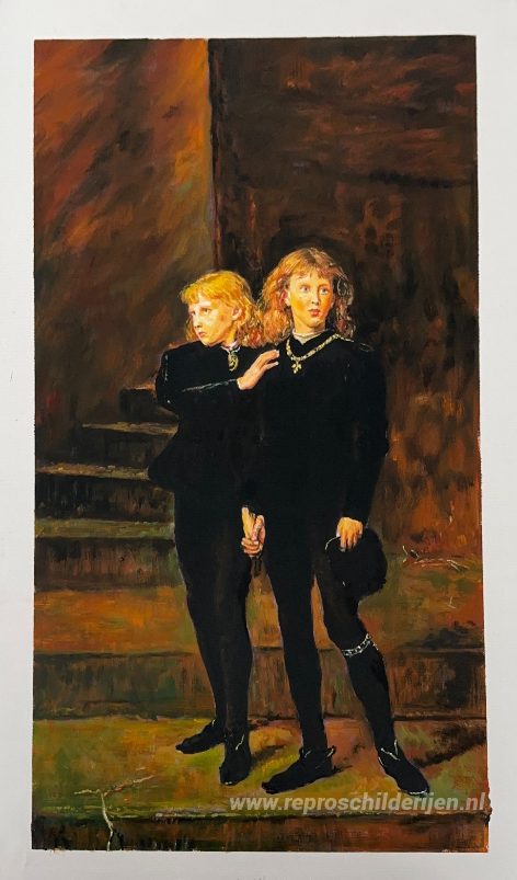 Prinsen in de toren – met de hand geschilderde reproductie, foto van het voltooide schilderij