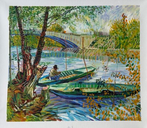 Vissen in het voorjaar – met de hand geschilderde reproductie, foto van het voltooide schilderij