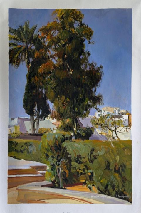 Tuinen van Alcazar (Sevilla) – met de hand geschilderde reproductie, foto van het voltooide schilderij