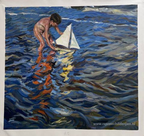 De jonge zeiler – met de hand geschilderde reproductie, foto van het voltooide schilderij