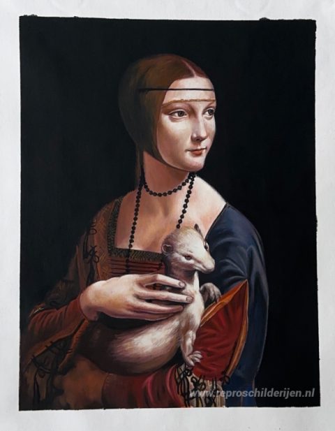 De dame met een hermelijn (Cecilia Gallerani) – met de hand geschilderde reproductie, foto van het voltooide schilderij