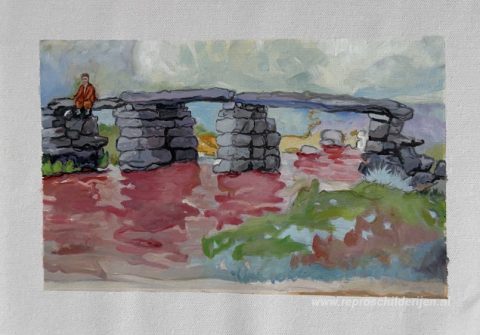 Zelfportret op een stenen brug (toegeschreven aan Hitler) – met de hand geschilderde reproductie, foto van het voltooide schilderij