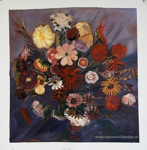 Bloemen – met de hand geschilderde reproductie, foto van het voltooide schilderij