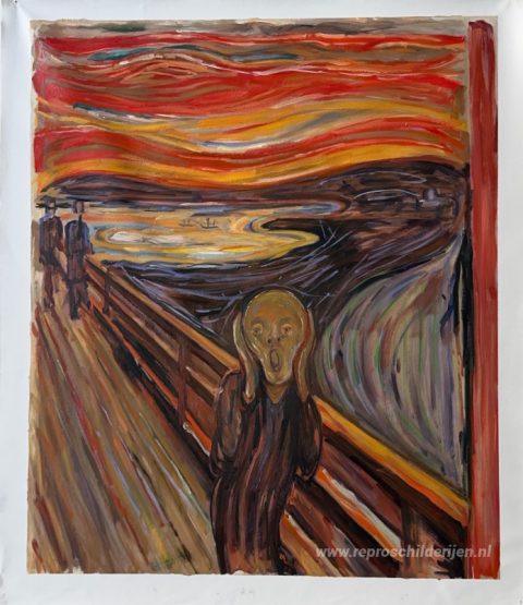 De schreeuw – met de hand geschilderde reproductie, foto van het voltooide schilderij