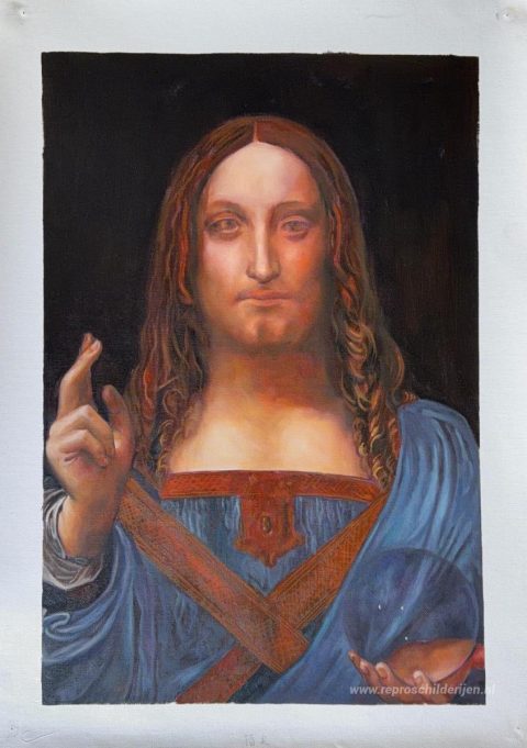 Redder van de wereld – met de hand geschilderde reproductie, foto van het voltooide schilderij