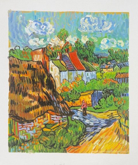 Huizen in Auvers 2  – met de hand geschilderde reproductie, foto van het voltooide schilderij