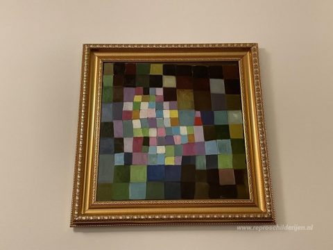Abstractie met verwijzing naar een bloeiende boom – met de hand geschilderde reproductie, foto van het voltooide schilderij
