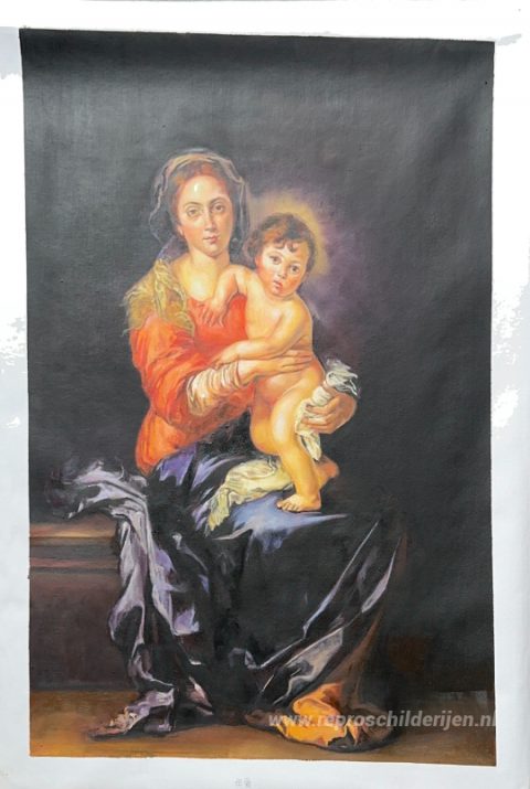 Madonna en Kind – met de hand geschilderde reproductie, foto van het voltooide schilderij
