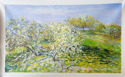 Appelbomen in bloei – met de hand geschilderde reproductie, foto van het voltooide schilderij