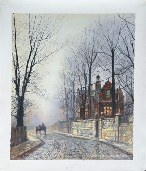 November Maanlicht – met de hand geschilderde reproductie, foto van het voltooide schilderij