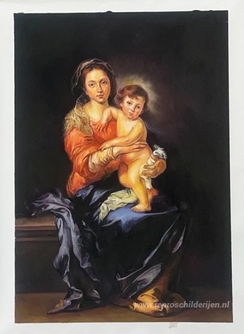 Madonna en Kind – met de hand geschilderde reproductie, foto van het voltooide schilderij