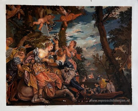 De verkrachting van Europa – met de hand geschilderde reproductie, foto van het voltooide schilderij