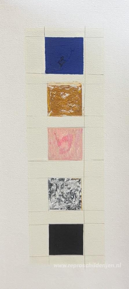 Monochroom blauw, goud, roze, zilver, zwart – met de hand geschilderde reproductie, foto van het voltooide schilderij