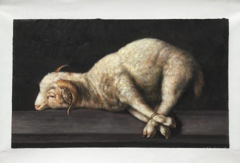 Agnus Dei – met de hand geschilderde reproductie, foto van het voltooide schilderij