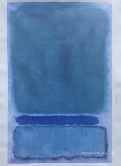 Zonder titel (groen op blauw) – met de hand geschilderde reproductie, foto van het voltooide schilderij