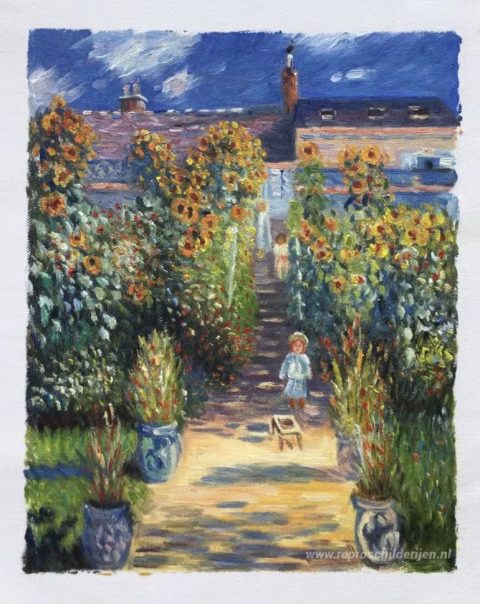 De kunstenaarstuin van Vétheuil – met de hand geschilderde reproductie, foto van het voltooide schilderij