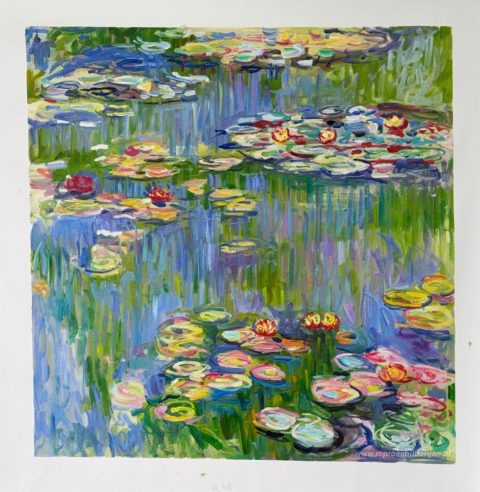 Waterlelies – met de hand geschilderde reproductie, foto van het voltooide schilderij