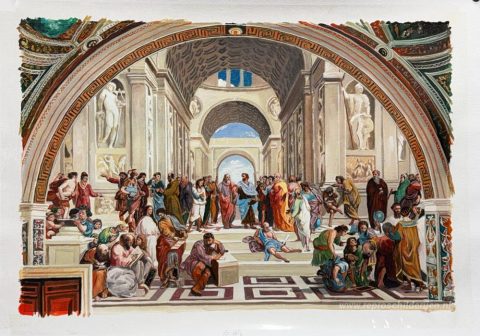 De School van Athene – met de hand geschilderde reproductie, foto van het voltooide schilderij