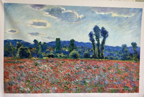 Papaverveld in Giverny – met de hand geschilderde reproductie, foto van het voltooide schilderij