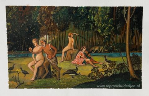 Vulcanus presenteert wapens aan Venus voor Aeneas   – met de hand geschilderde reproductie, foto van het voltooide schilderij