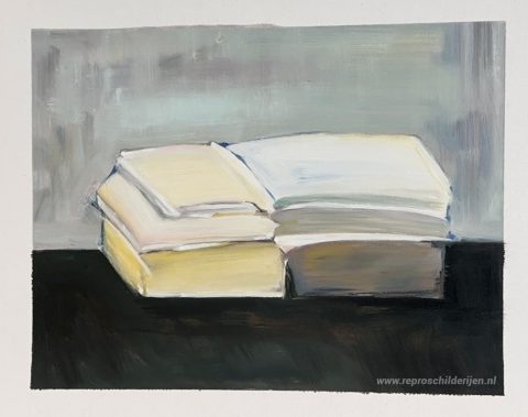 Boeken – met de hand geschilderde reproductie, foto van het voltooide schilderij