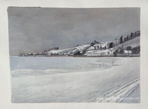 Grijs winterlandschap bij Mannenbach – met de hand geschilderde reproductie, foto van het voltooide schilderij