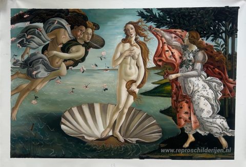 De geboorte van Venus – met de hand geschilderde reproductie, foto van het voltooide schilderij