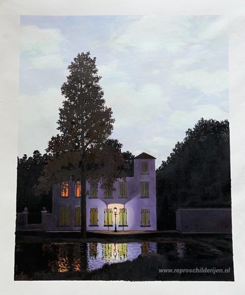 Het rijk van lichten – met de hand geschilderde reproductie, foto van het voltooide schilderij