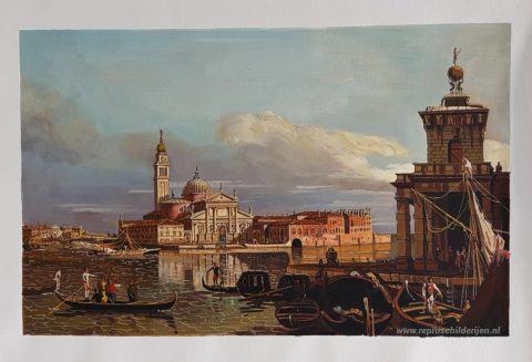 Piazzet en het Dogenpaleis van de Bacino di San Marco – met de hand geschilderde reproductie, foto van het voltooide schilderij