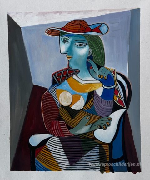 Portret van Marie-Thérèse Walter – met de hand geschilderde reproductie, foto van het voltooide schilderij