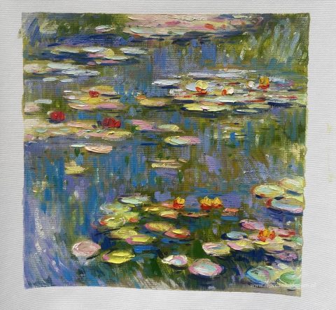 Waterlelies – met de hand geschilderde reproductie, foto van het voltooide schilderij