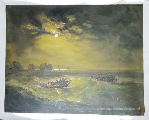 Vissers op zee – met de hand geschilderde reproductie, foto van het voltooide schilderij