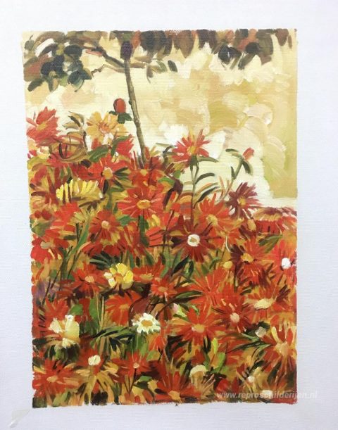 Veld met bloemen – met de hand geschilderde reproductie, foto van het voltooide schilderij