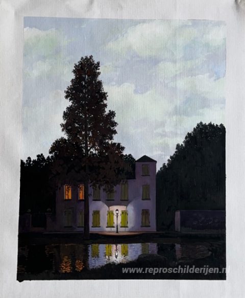 Het rijk van lichten – met de hand geschilderde reproductie, foto van het voltooide schilderij