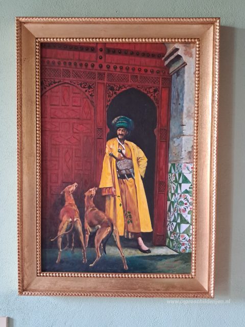 Een Arabier en zijn hond – met de hand geschilderde reproductie, foto van het voltooide schilderij