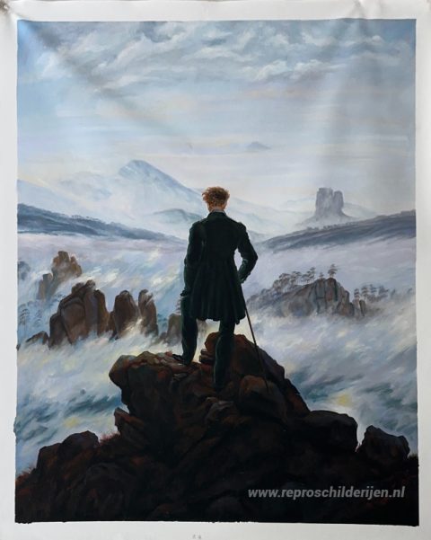 De zwerver boven de zee van mist – met de hand geschilderde reproductie, foto van het voltooide schilderij