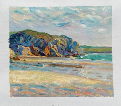 Het strand van Morgat, Finistere – met de hand geschilderde reproductie, foto van het voltooide schilderij