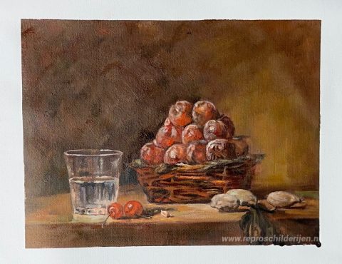 Mand met pruimen – met de hand geschilderde reproductie, foto van het voltooide schilderij