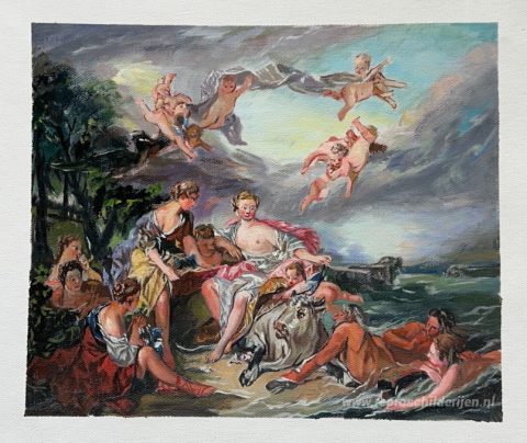 De ontvoering van Europa – met de hand geschilderde reproductie, foto van het voltooide schilderij