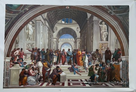 De School van Athene – met de hand geschilderde reproductie, foto van het voltooide schilderij