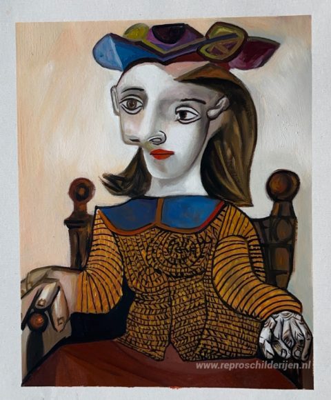 Het gele shirt (Dora Maar) – met de hand geschilderde reproductie, foto van het voltooide schilderij