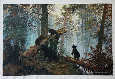 Ochtend in een dennenbos  – met de hand geschilderde reproductie, foto van het voltooide schilderij