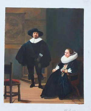 Portret van een echtpaar in een interieur