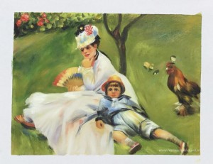 Camille Monet en haar zoon Jean in de tuin van Argenteuil