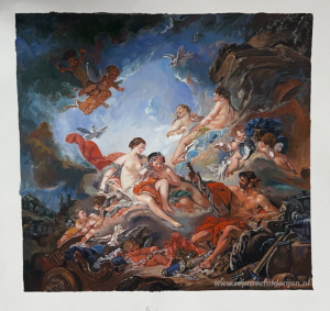 Vulcanus presenteert wapens aan Venus voor Aeneas  